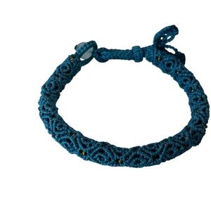 Handmade Woven Macrame Bracelet – Adjustable Teal Cord with Bead Accents